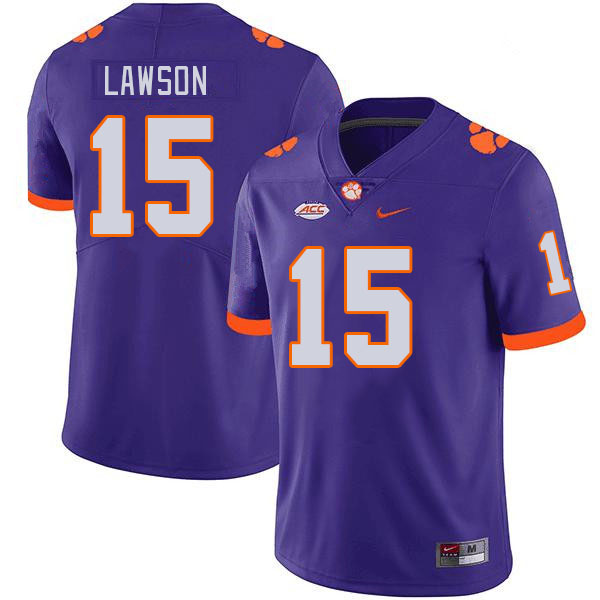 Men's Clemson Tigers Jahiem Lawson #15 College Purple NCAA Authentic Football Stitched Jersey 23GW30UW